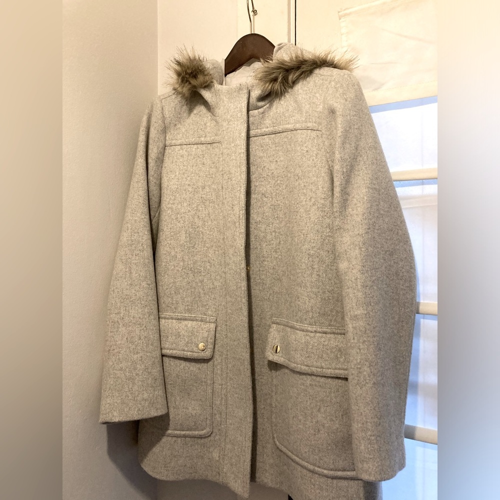 J Crew Vail Parka Women’s 10 Lt Gray Full Zip Wool Blend Coat - Never Worn